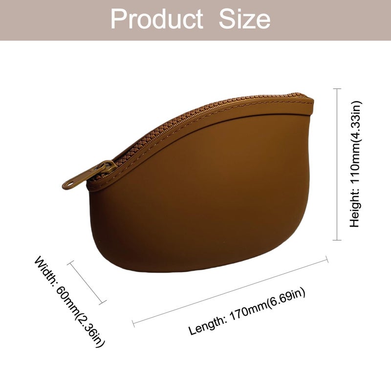 WHHJM Small Makeup Bag Premium Silicone Purse Bag Multifunctional Essential Bag Zipper Pouch Water and Heat Resistant (Brown) - Image 5